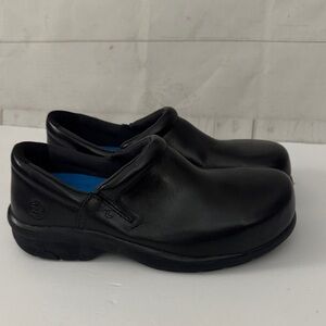Timberland Pro Size 9W Woman’s Black Leather Slip-On Steel Toe Work Shoes